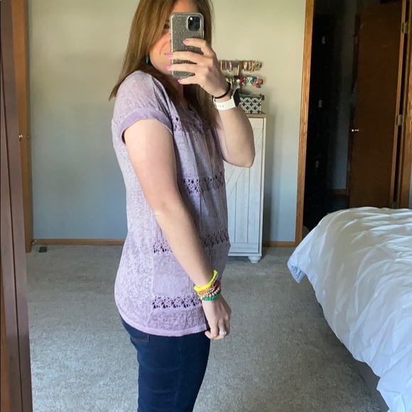 Akemi + Kin Lavender Linen Top with Lace - Picture 2 of 8